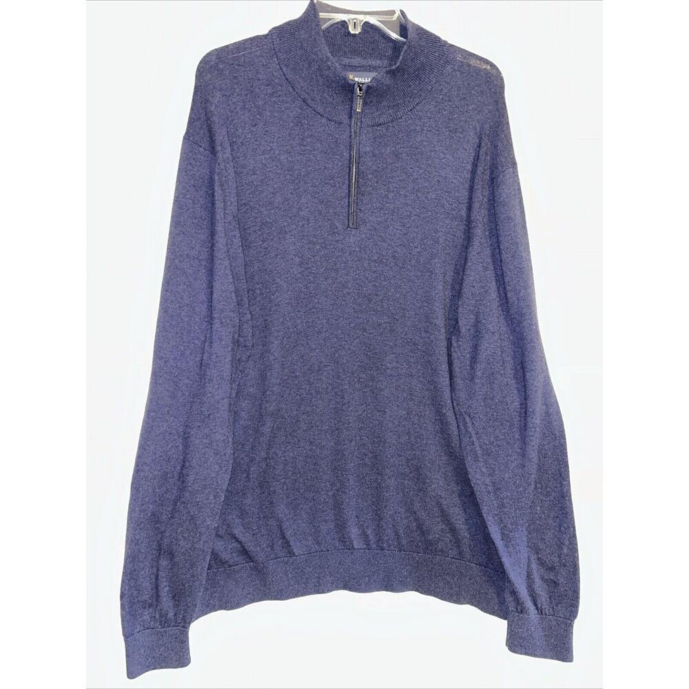 Wallin & Bros Mens Size XXL Navy Blue 1/4 Zip Pullover Heathered Cotton Sweater